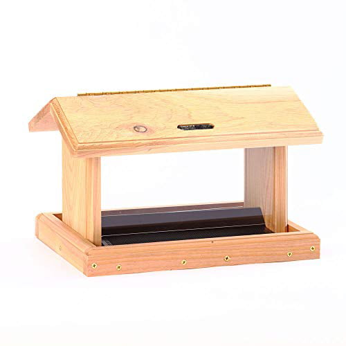 Birds Choice WC2-200S Two-Sided Hopper Feeder， Natural Cedar Wood Bird Feeder w/ Removable Seed Tray， Medium