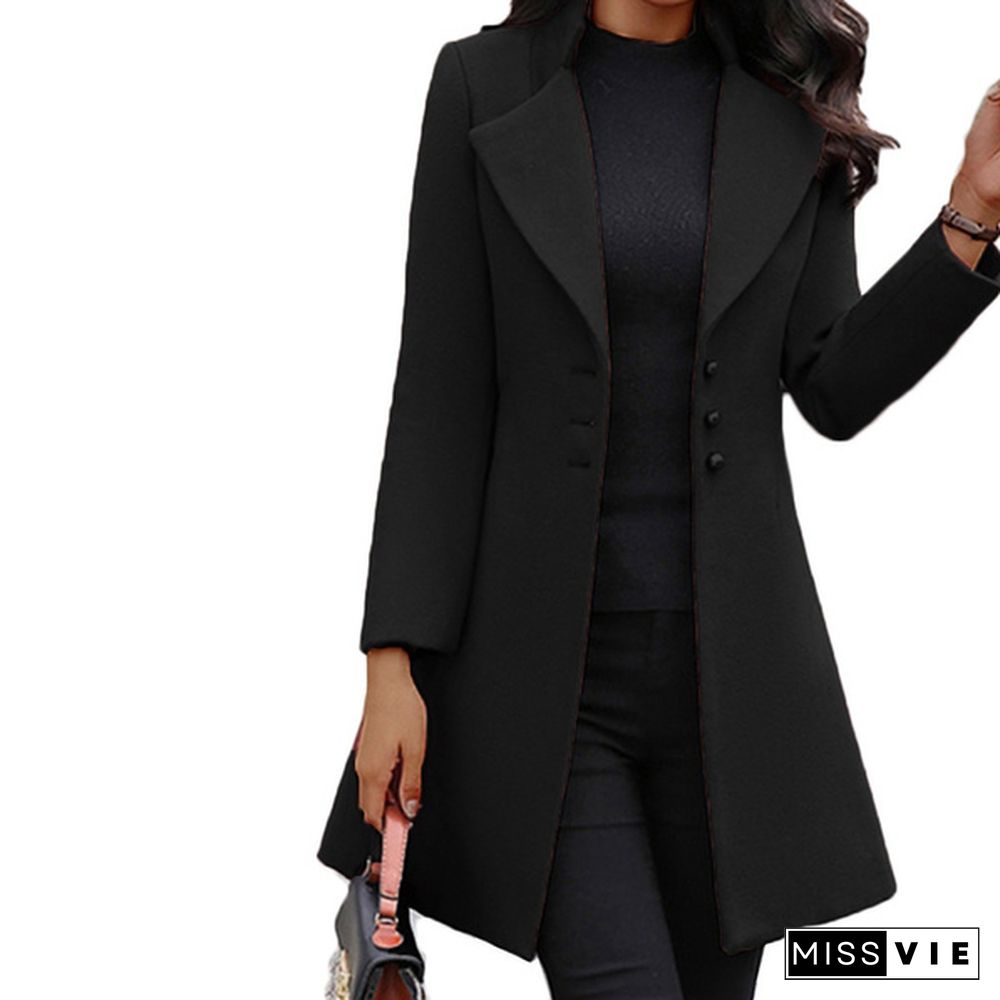 Womens Winter Jackets Warm Cardigan Mid-length Women's Jacket Single-breasted Slim-fit Lapel Woolen Coat