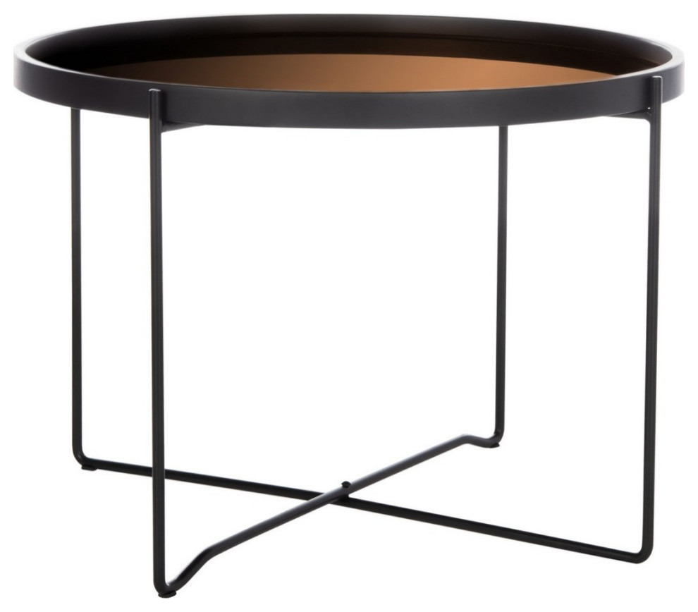 Ruth Medium Round Tray Top Accent Table  Black/Rose Gold   Industrial   Side Tables And End Tables   by Rustic Home Furniture Deco  Houzz