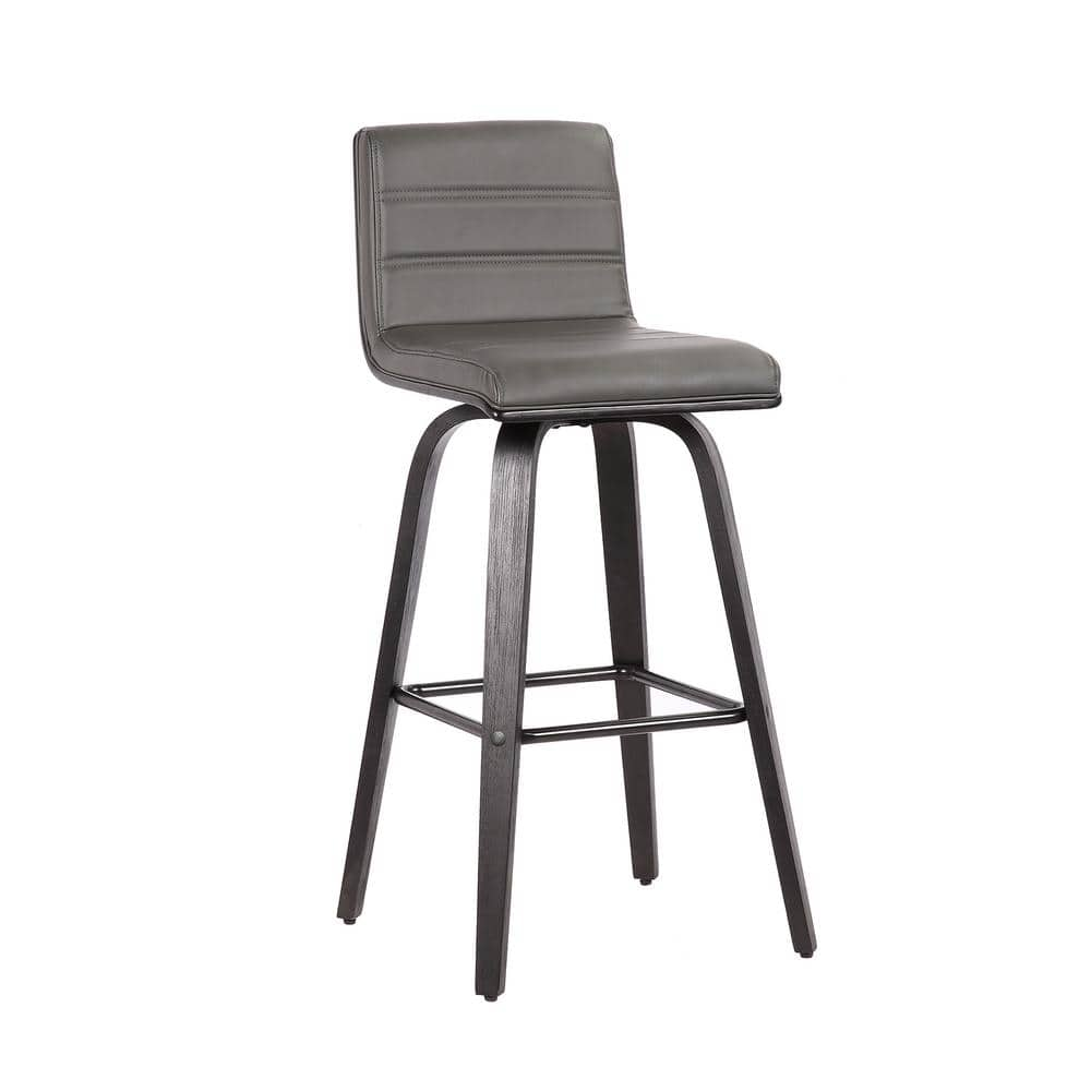 Armen Living Vienna 30 in. H Bar Grey in Black Brushed Wood with Faux Leather Bar Stool LCVIBAGRBL30