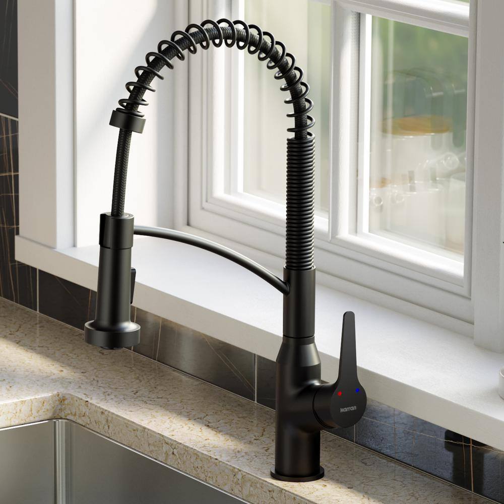 Karran Scottsdale Single Handle Pull Down Sprayer Kitchen Faucet in Matte Black KKF210MB