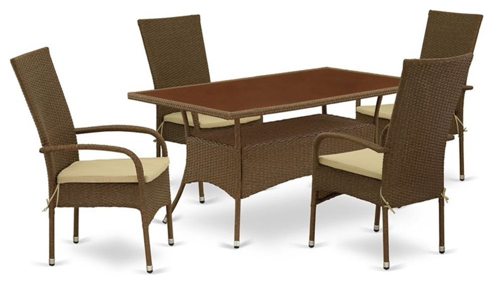 East West Furniture Oslo 5 piece Modern Metal Patio Dining Set in Brown   Tropical   Outdoor Dining Sets   by Homesquare  Houzz