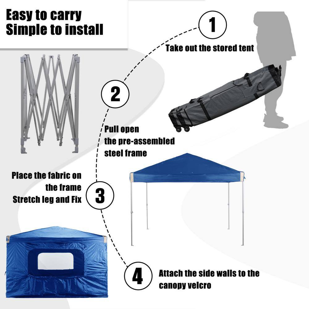 Aoodor 12 ft. x 12 ft. Pop Up Canopy Tent with Removable Sidewallwith Roller Bag-Blue 800-153-BL-C