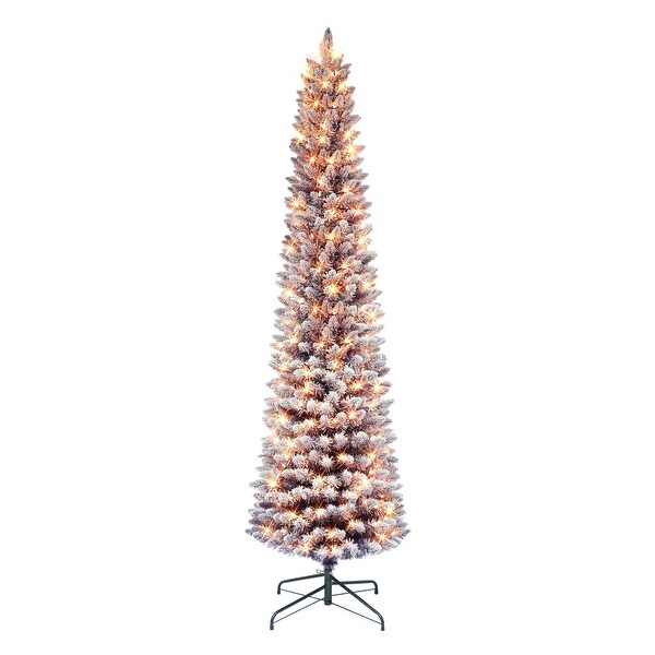 Puleo International 6.5 ft. Prelit Flocked Fashion Purple Pencil Artificial Christmas Tree