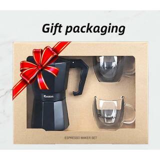 6-Cup Black Aluminum Stovetop Espresso Coffee Maker with 2-Mugs Rain-LQD17-HIUW