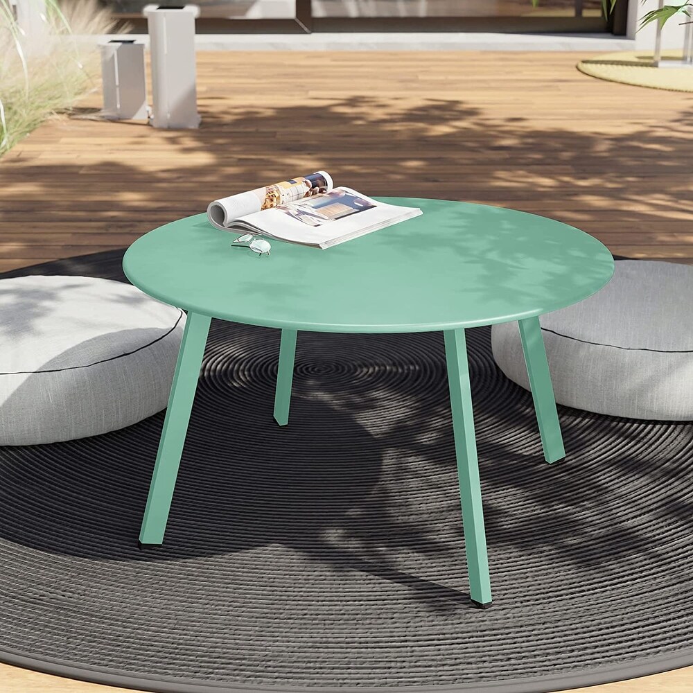 Patio Round Steel Patio Coffee Table  Weather Resistant Outdoor Large Side Table