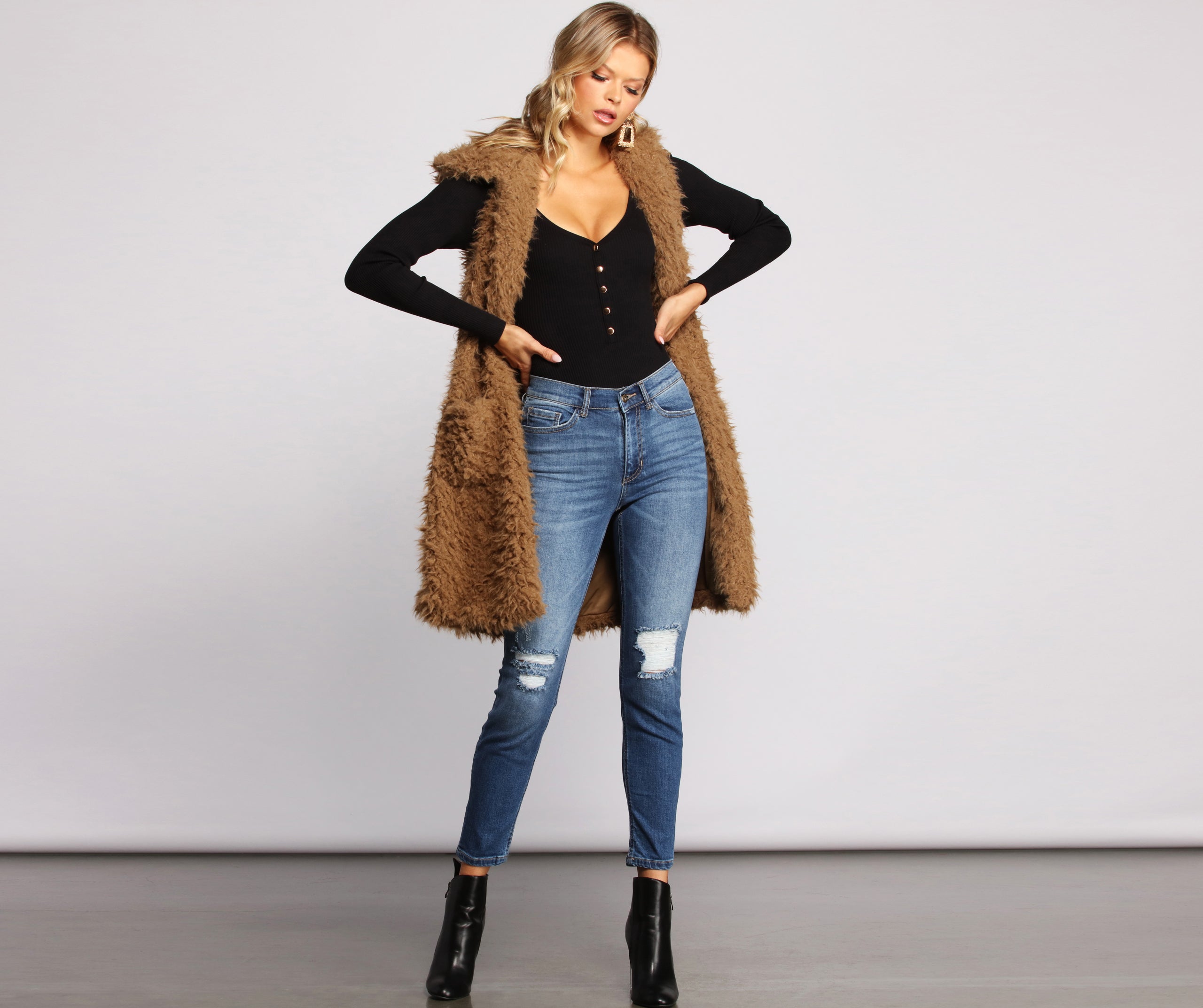 Major Diva Faux Fur Long-Line Hooded Vest