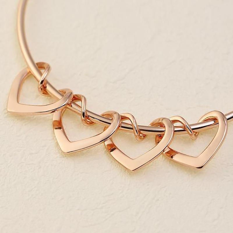 Family Bangle Bracelet with Heart Shape Pendants