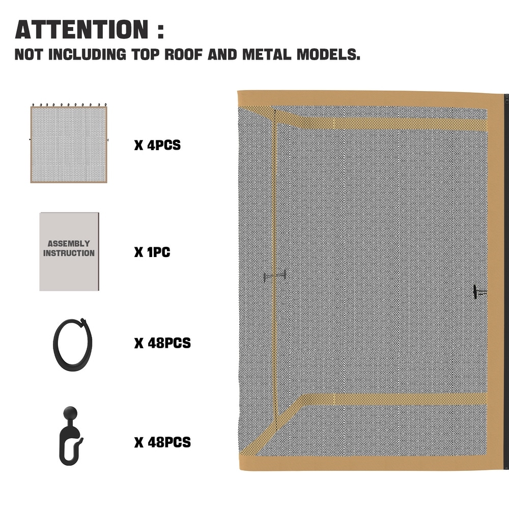 Aoodor Gazebo Netting Screen Black 12' x 12' Replacement Universal 4 Panel Sidewalls ( Only Netting)