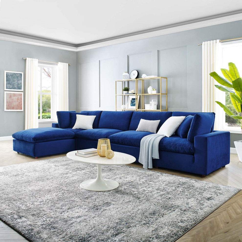 Commix Down Filled Overstuffed Performance Velvet 5 Piece Sectional   Contemporary   Sectional Sofas   by PARMA HOME  Houzz