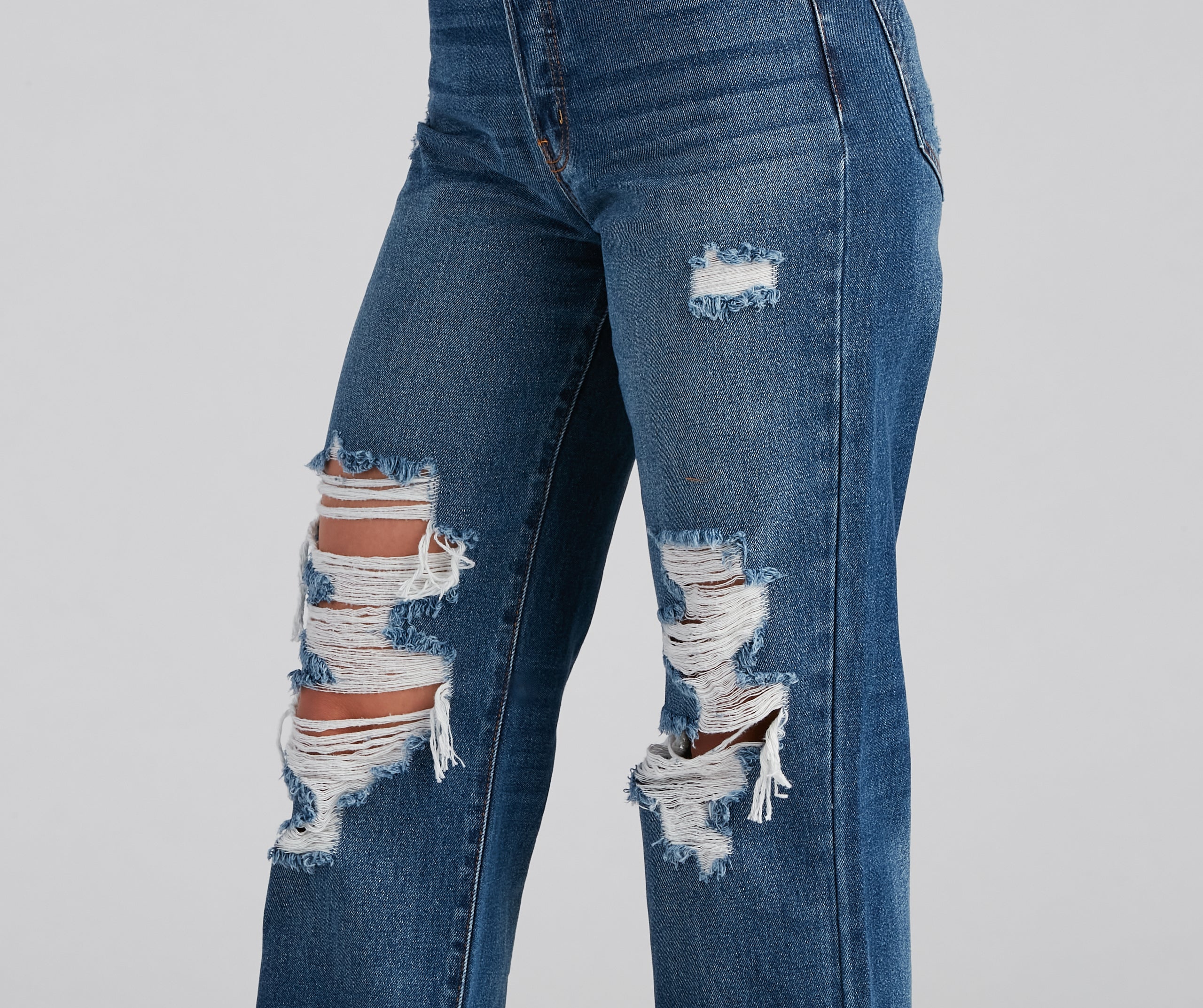 Gotta Be Chic High Rise Destructed Mom Jeans