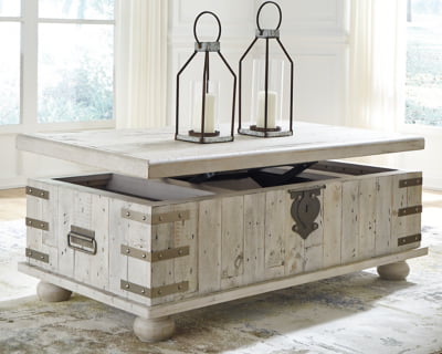 Signature Design by Ashley Carynhurst Lift Top Rustic Farmhouse Cocktail Table, Antique Off White