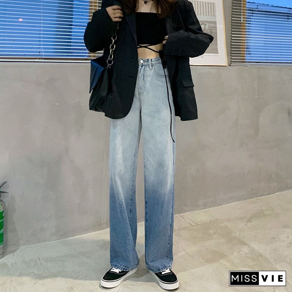 Woman Jeans High Waist Clothes Wide Leg Denim Clothing Blue Streetwear Vintage Quality Fashion Harajuku Straight Pants