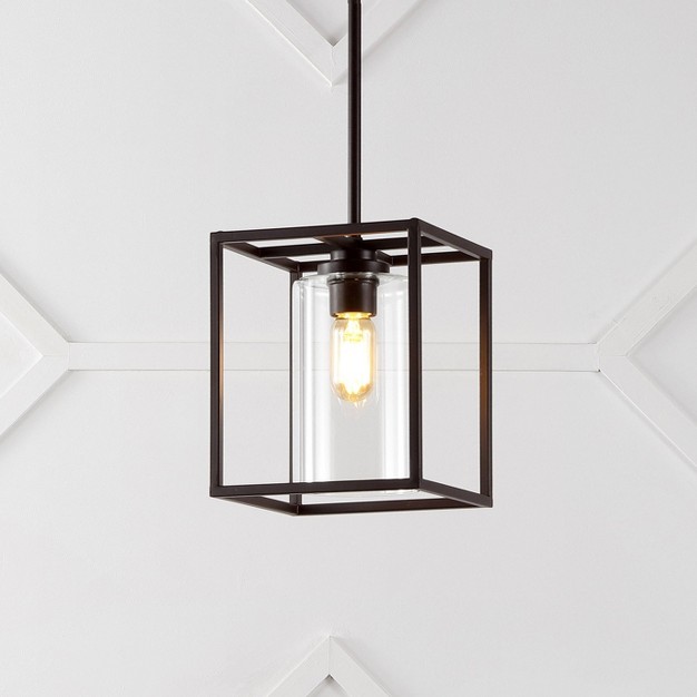 1 light Quinn Industrial Farmhouse Iron glass Led Pendant Oil Rubbed Bronze Jonathan Y