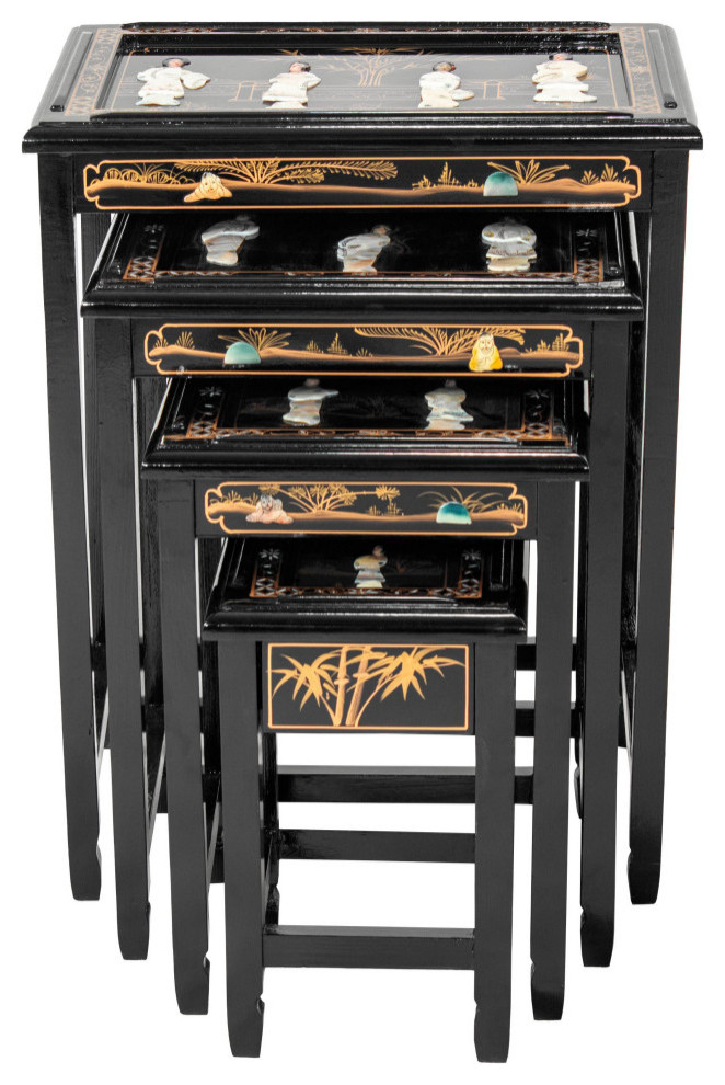 Black Lacquer Nesting Tables Royal Ladies   Asian   Coffee Table Sets   by Oriental Furniture  Houzz