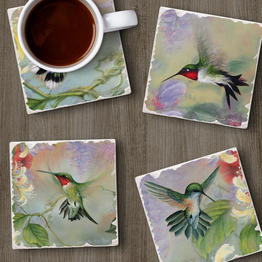 Counterart Absorbent Stone Coaster  Nature's Gift Of Feathers  Set of 4   4.02x4.06