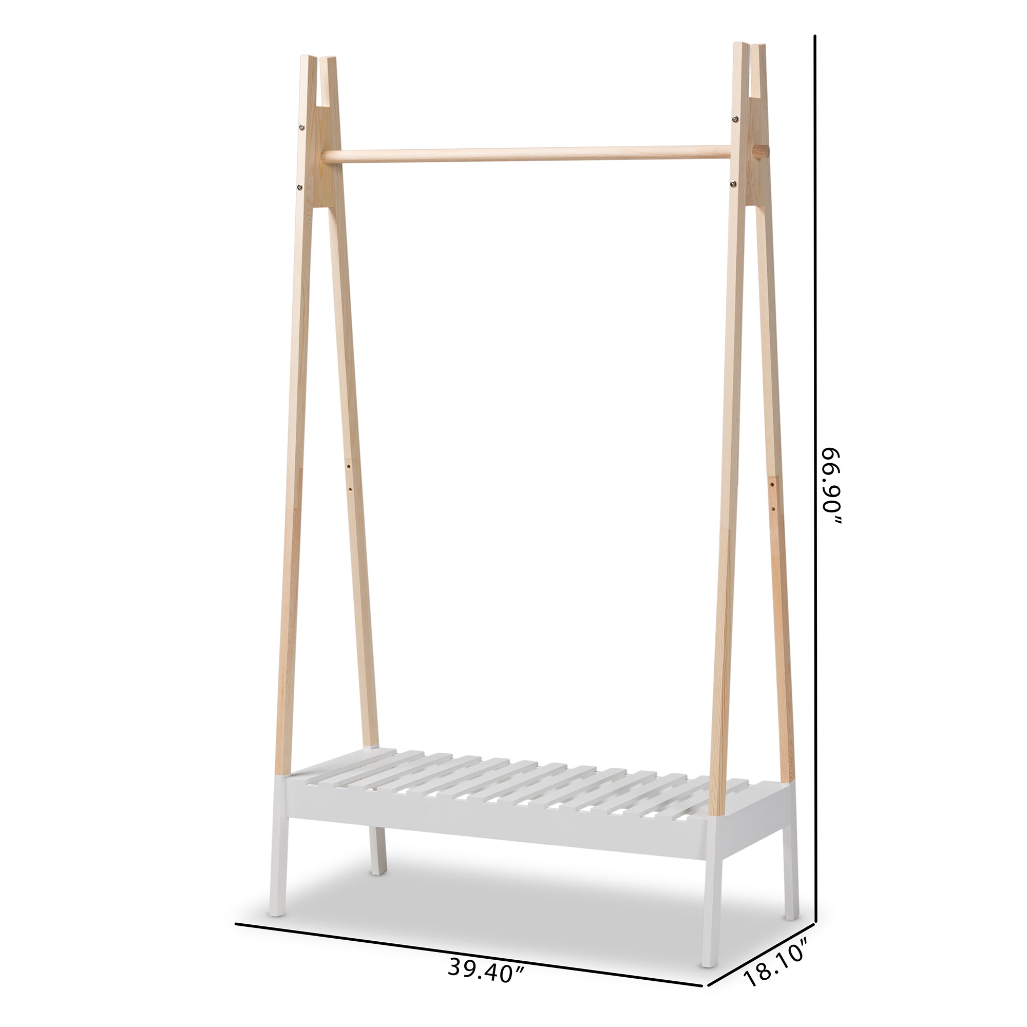 Baxton Studio Raylyn Modern and Contemporary Two-Tone White and Oak brown Finished Wood Freestanding Coat Hanger