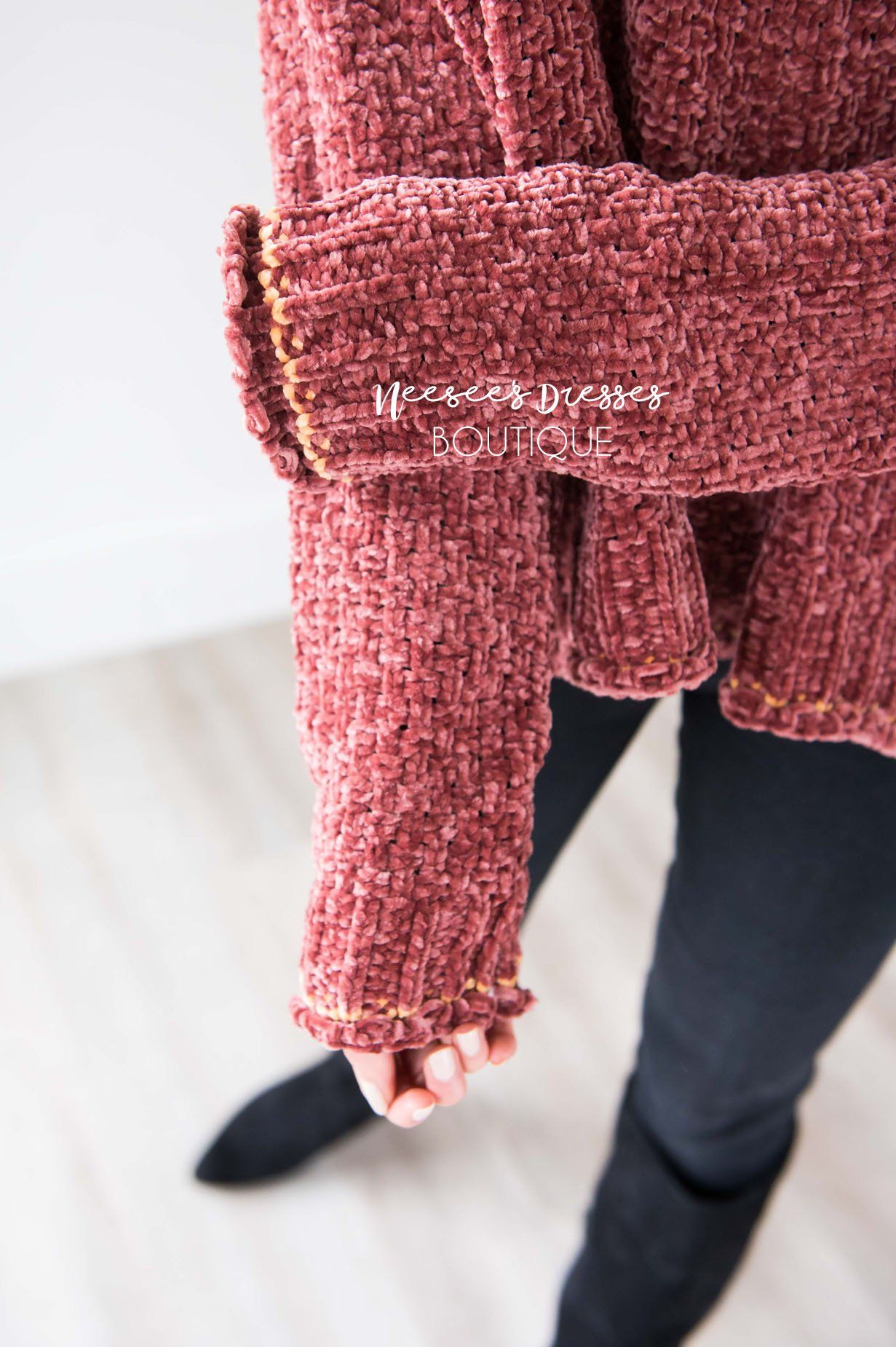 Soft Chenille Contrast Stitch Knit Sweater