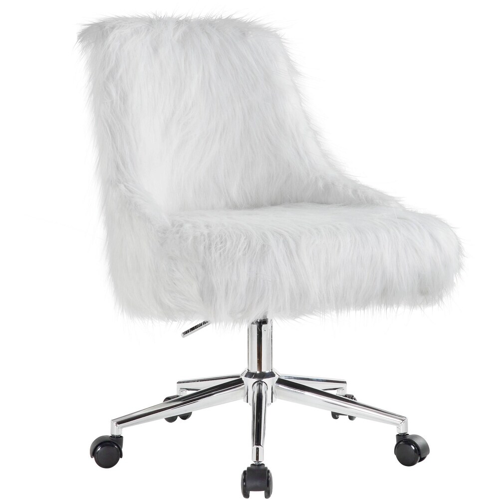 ACME Arundell II Office Chair in White Faux Fur   Chrome Finish