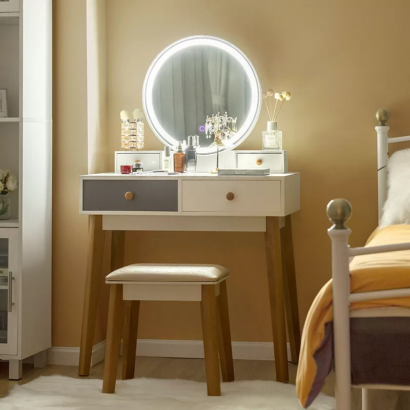 Makeup Dressing Table with 4 Drawers and Lighted Mirror