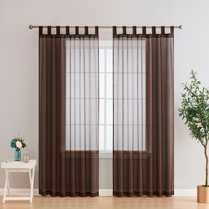 THD Olivia Semi Sheer Light Filtering Transparent Tab Top Lightweight Window Curtains Drapery Panels for Bedroom and Living Room， Set of 2