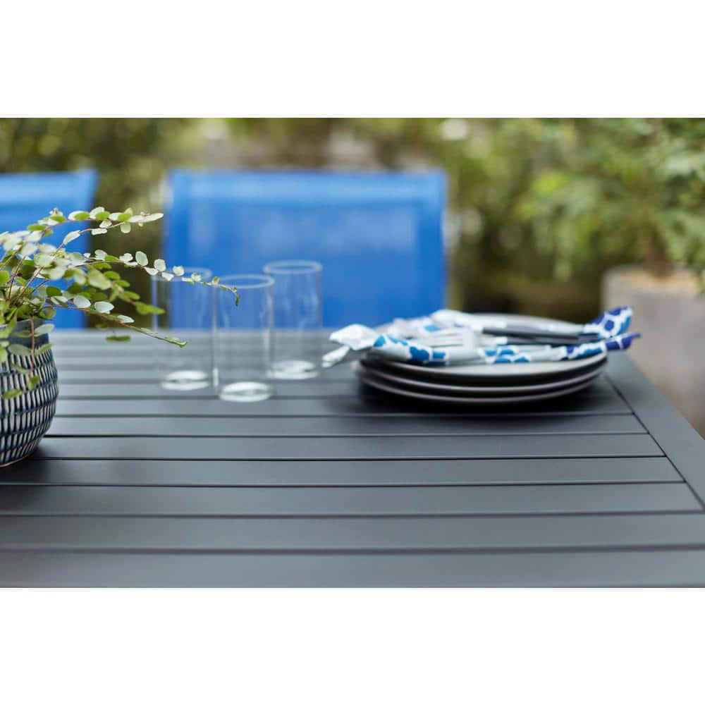 StyleWell Mix and Match Black Rectangle Metal Outdoor Patio Dining Table with Slat Top