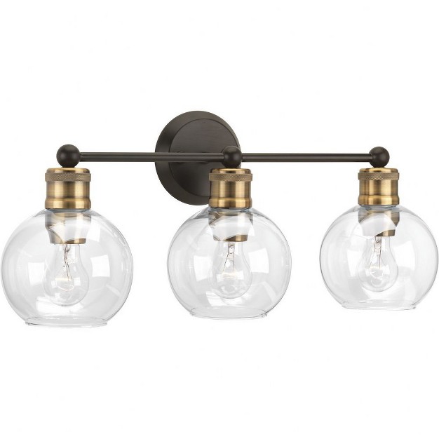 Progress Lighting Hansford 3 light Bath Vanity Fixture Antique Bronze Clear Spherical Shade