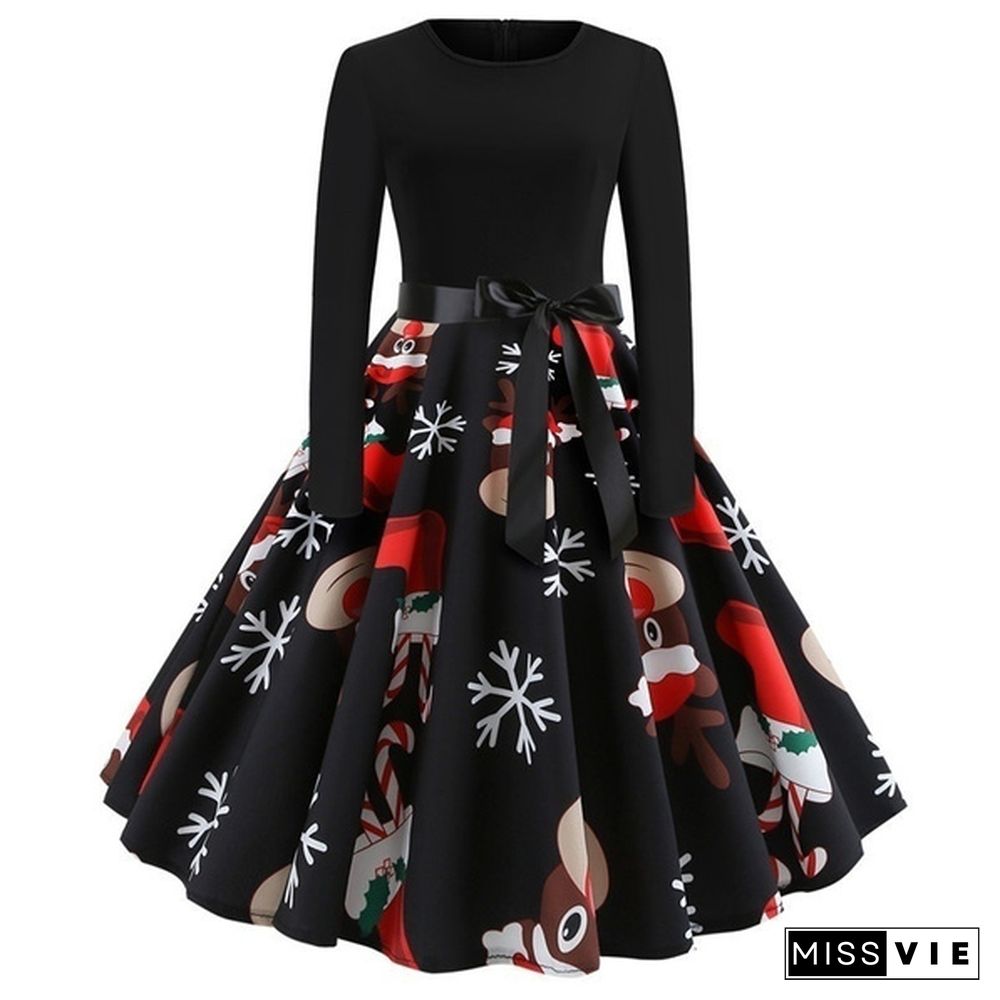 Autumn Winter Fashion Lady Xmas Clothes Christmas Costume Casual Long Sleeve Halloween Print Party Dress