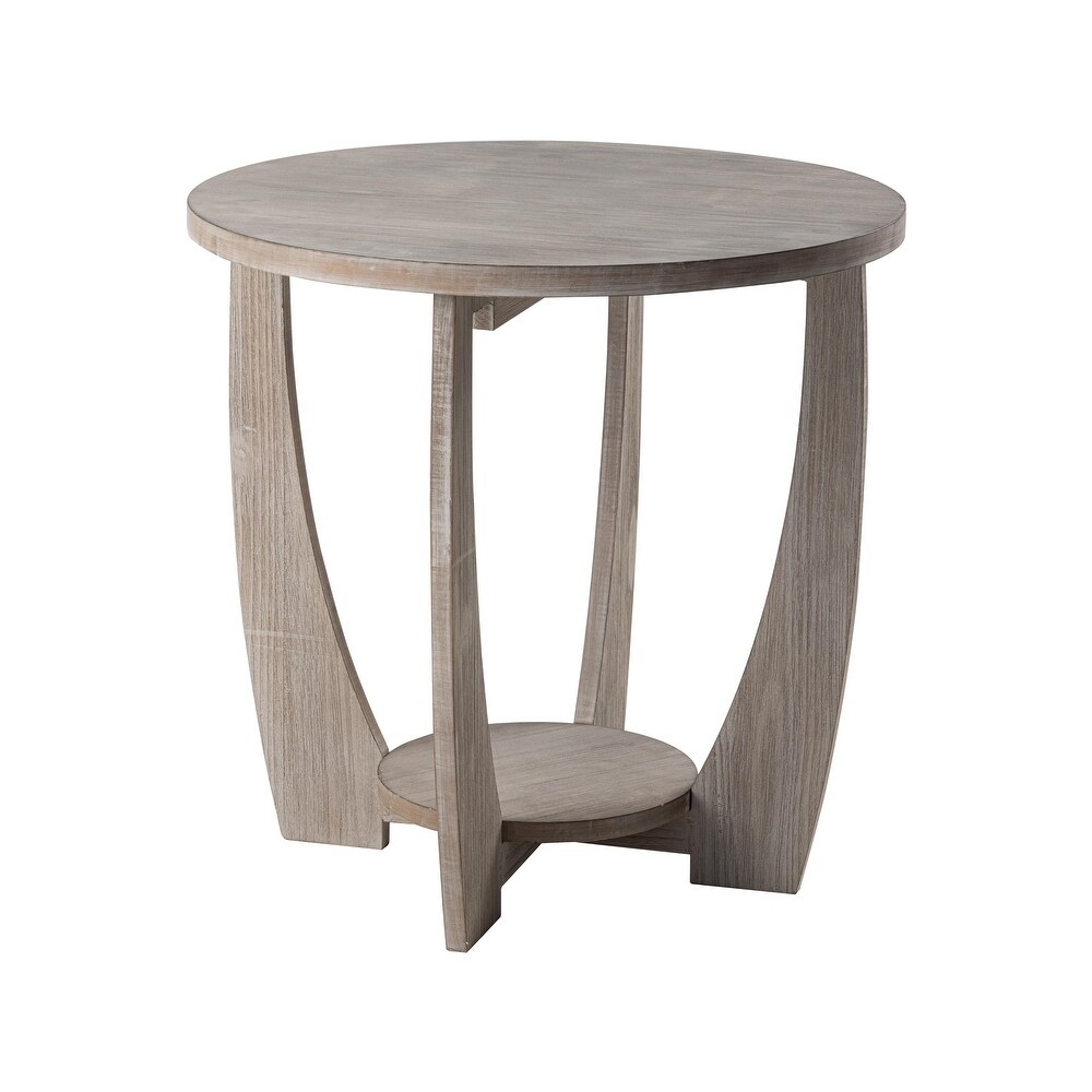 COZAYH Rustic Farmhouse End Table with Storage Shelf  French Country Accent Side Table  Round