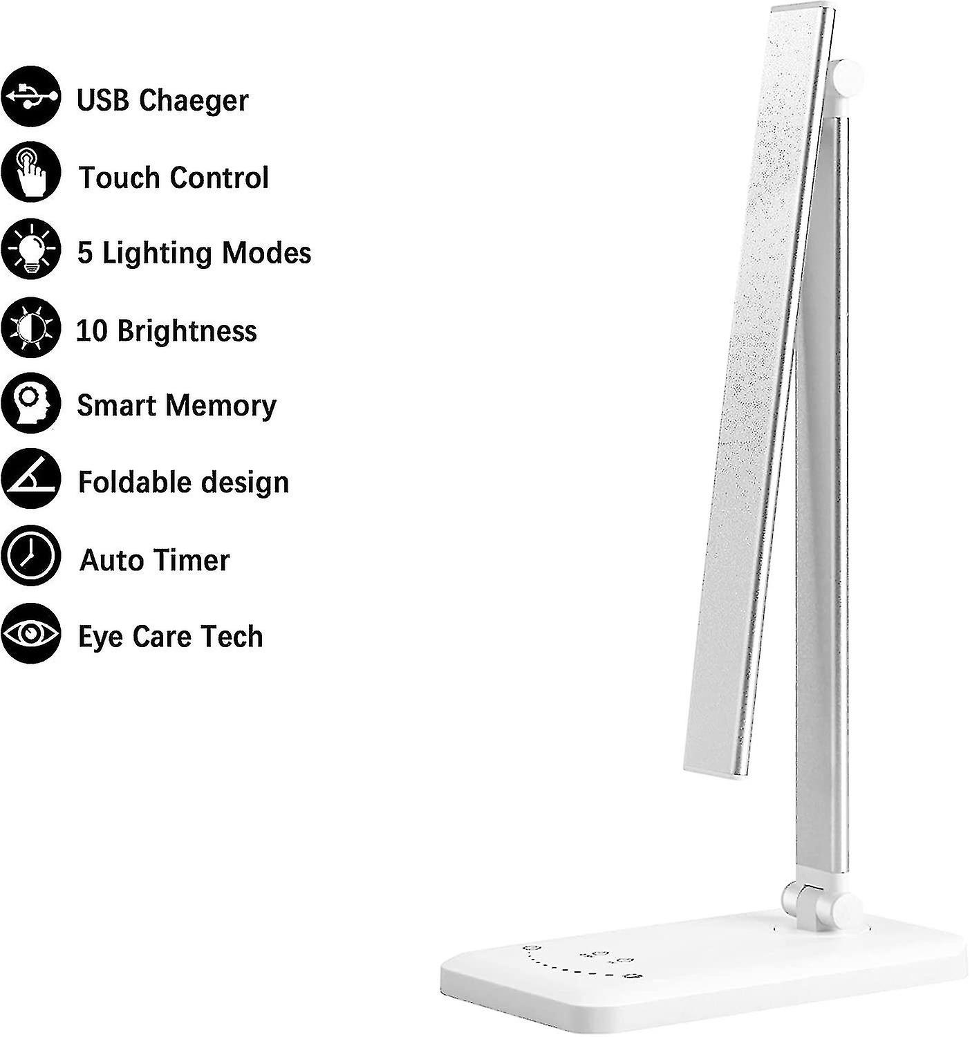 Led Desk Lamp， Dimmable Desk Lamps 5 Color Modes 10 Brightness Levels，bedside Lamp With Usb Port And Timer Function