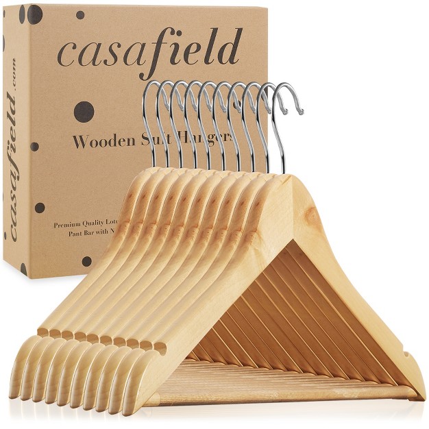 Casafield Wooden Suit Hangers Non slip Pant Bar amp Swivel Hook Set Of 10