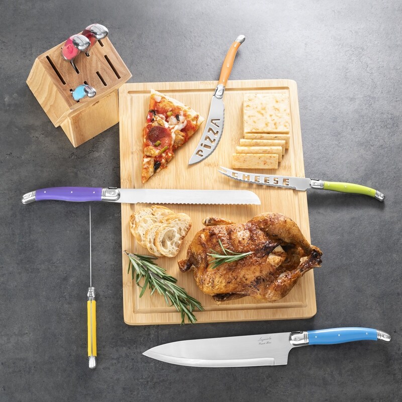French Home 8 Piece Laguiole Kitchen Knife Set with Wood Block  Rainbow Colors