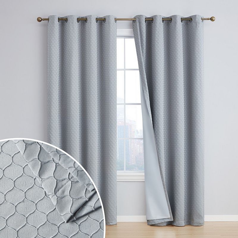 THD Passaic Geometric 100% Blackout Total Privacy Energy Efficiency Window Treatement Grommet Curtains - Set of 2