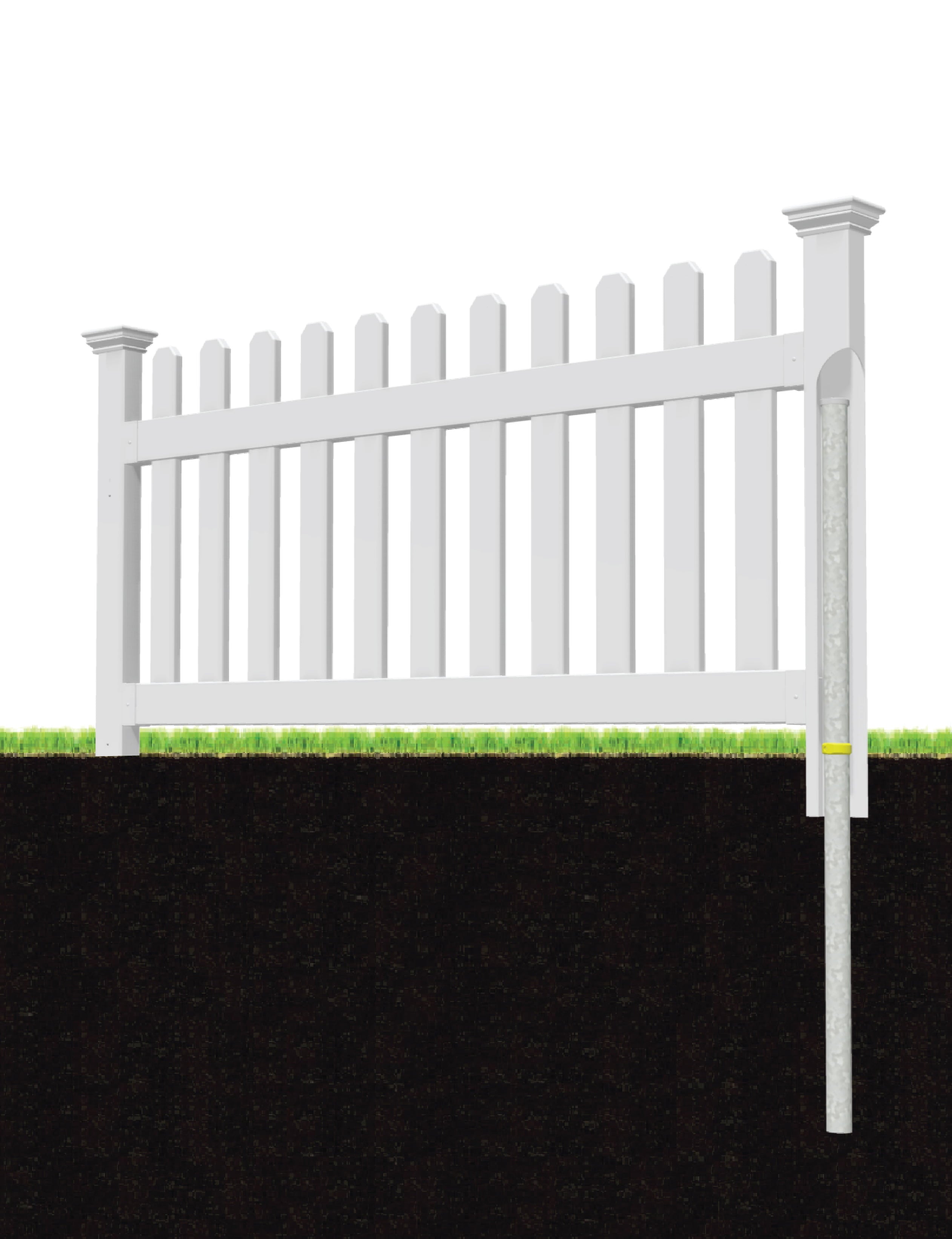 Zippity Outdoor Products Newport Permanent Picket Fence with Post and No-Dig Steel Pipe Anchor (3ft x 6ft)