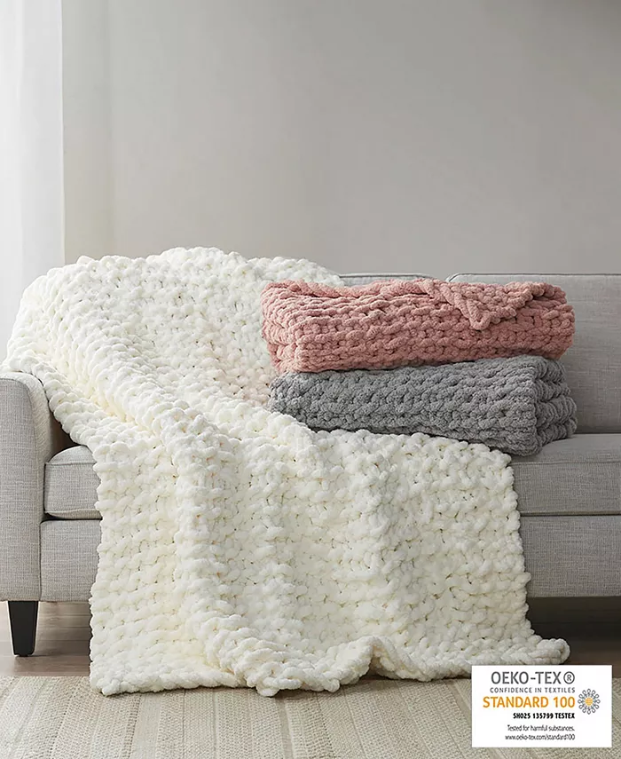 Madison Park Chunky-Knit Chenille Throw， 50