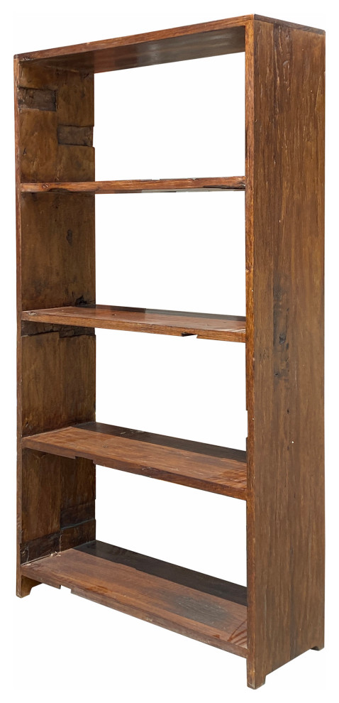 Rustic Raw Old Wood Open Shelf Brown Bookcase Display Cabinet Hcs6932   Farmhouse   Bookcases   by Golden Lotus Antiques  Houzz