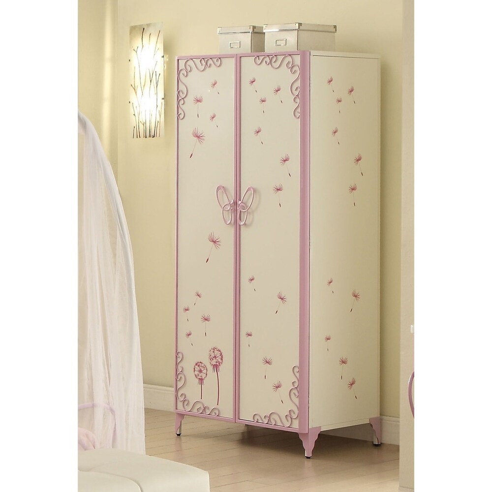 Armoire with Butterfly Design in White   Light Purple