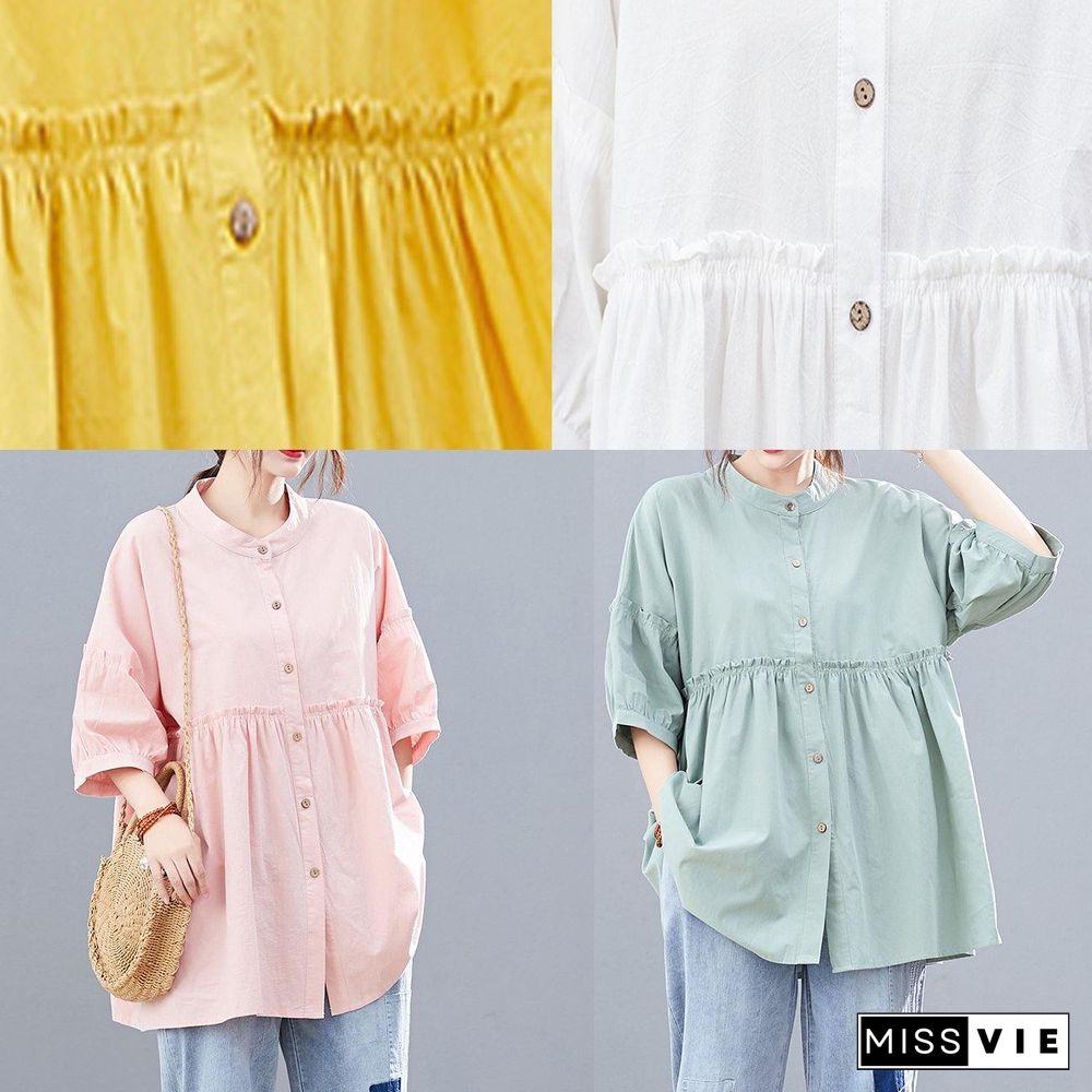 DIY stand collar cotton summerblouses for women Photography white tops