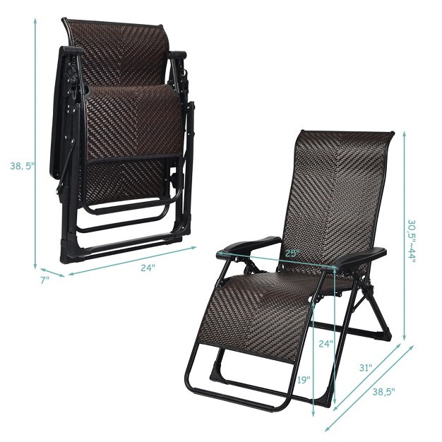 Tangkula 2 piece Patio Rattan Wicker Recliner Chair Zero Gravity Folding Chaise Lounger