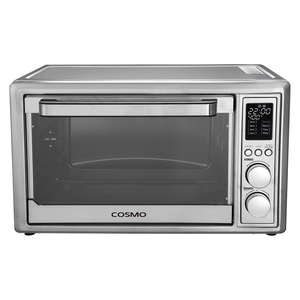 Cosmo 32 qt. Compact Electric Air Fryer Toaster Oven with Air Fry Basket Rotisserie Fork 1800W in Stainless Steel COS-317AFOSS