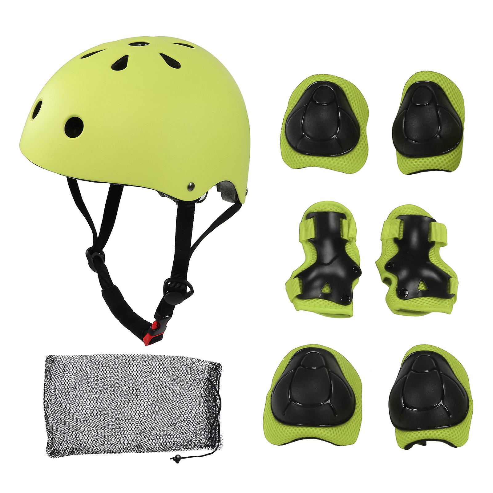 7pcs/set Children Safety Helmet Knee Elbow Pad Sets Breathable Riding Skating Protective Gear Setgreen