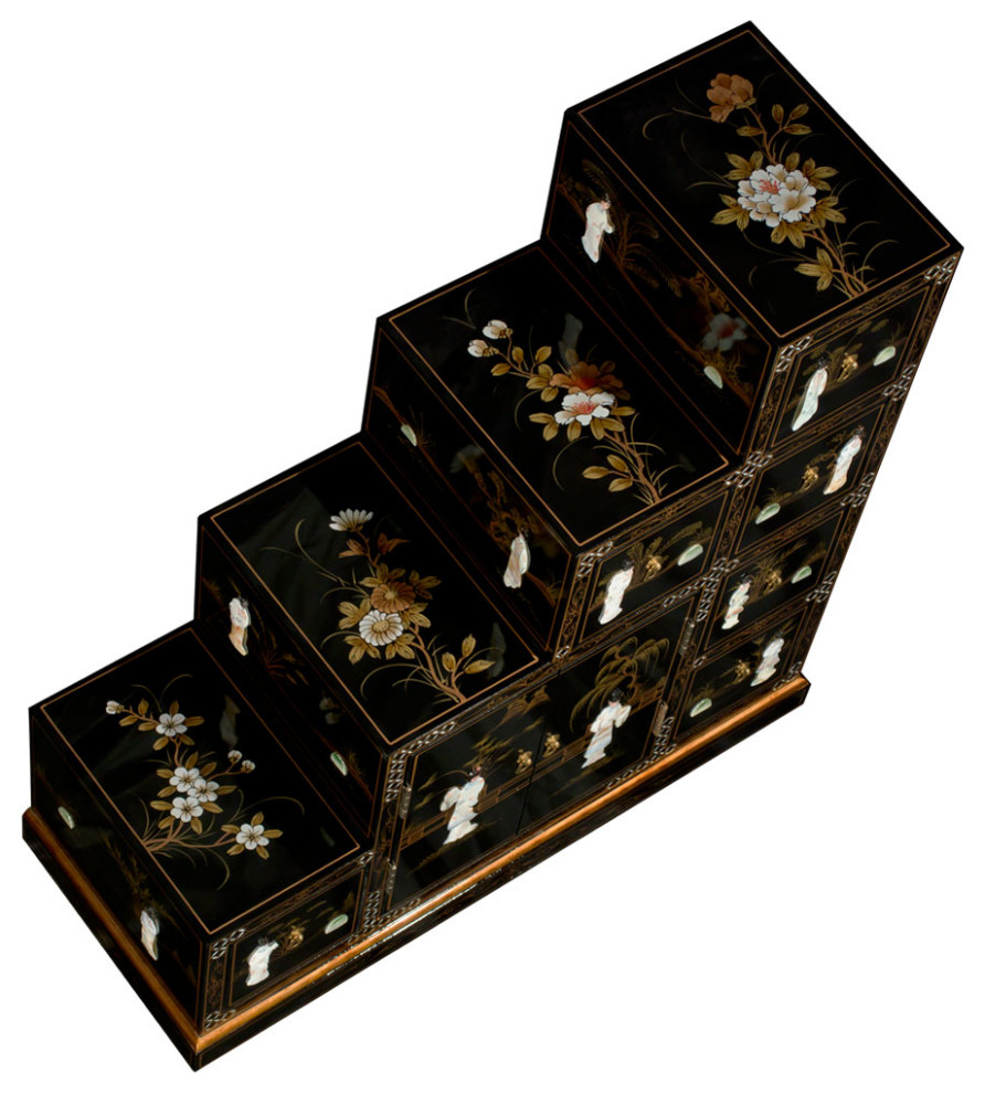 Black Lacquer Mother of Pearl Motif Japanese Step Tansu Cabinet   Asian   Accent Chests And Cabinets   by China Furniture and Arts  Houzz