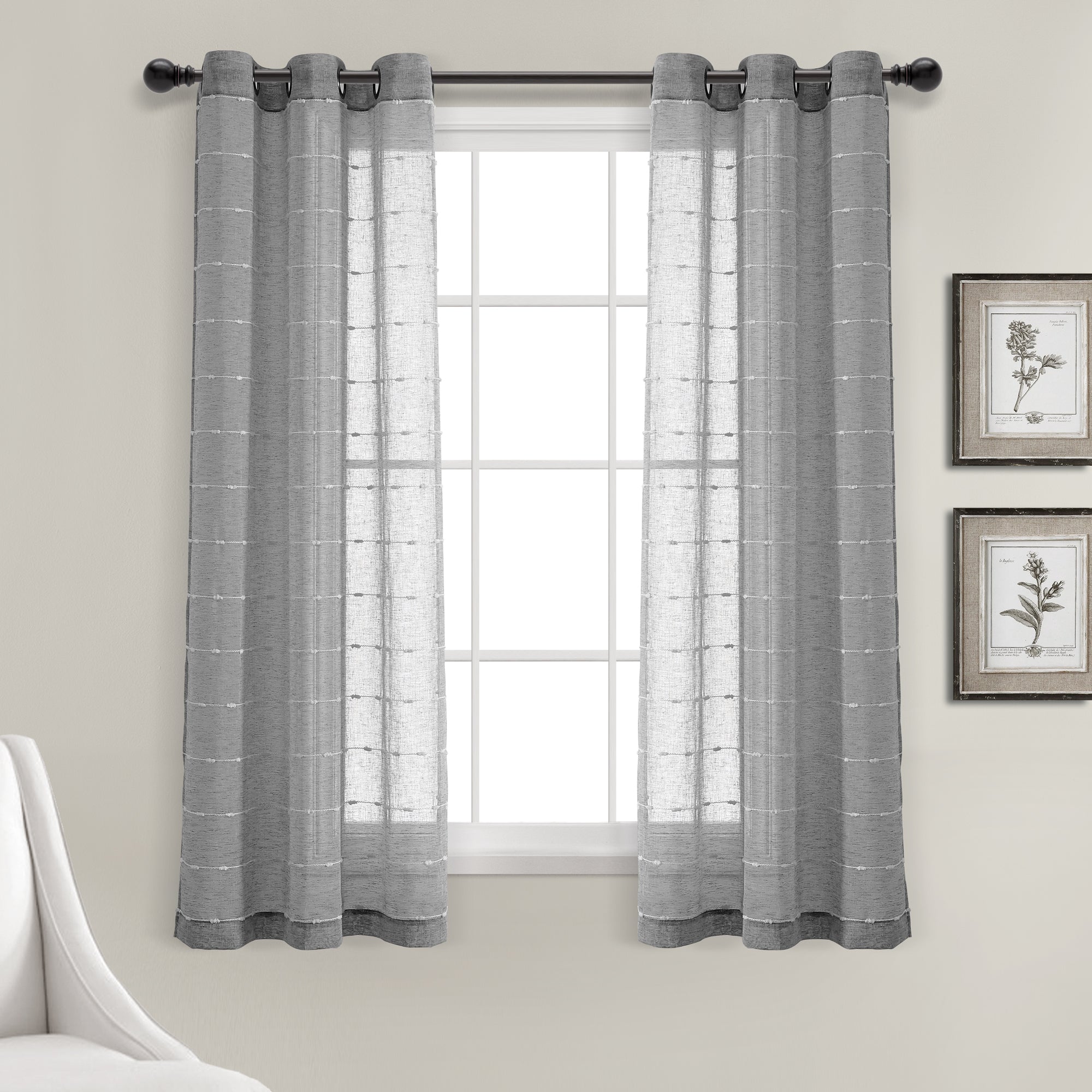 Farmhouse Textured Grommet Sheer Window Curtain Panel Set