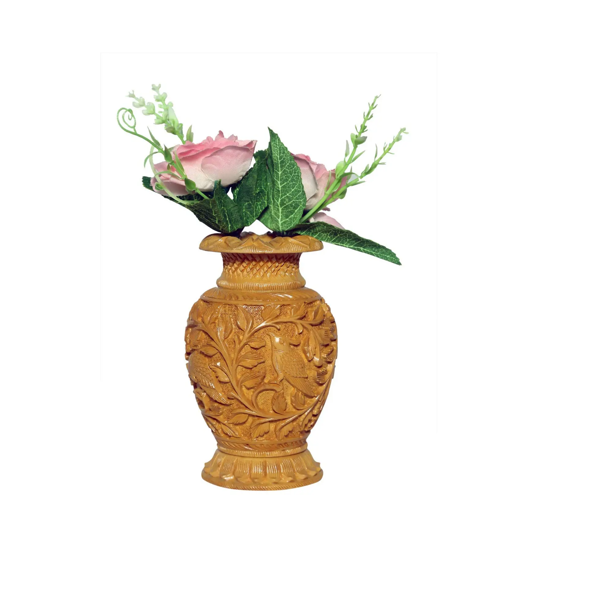 Garden ware Handmade Elegant Style Hand carved Antique Footed Vase For Decoration Wood Flower Pot For Gifts   Decor