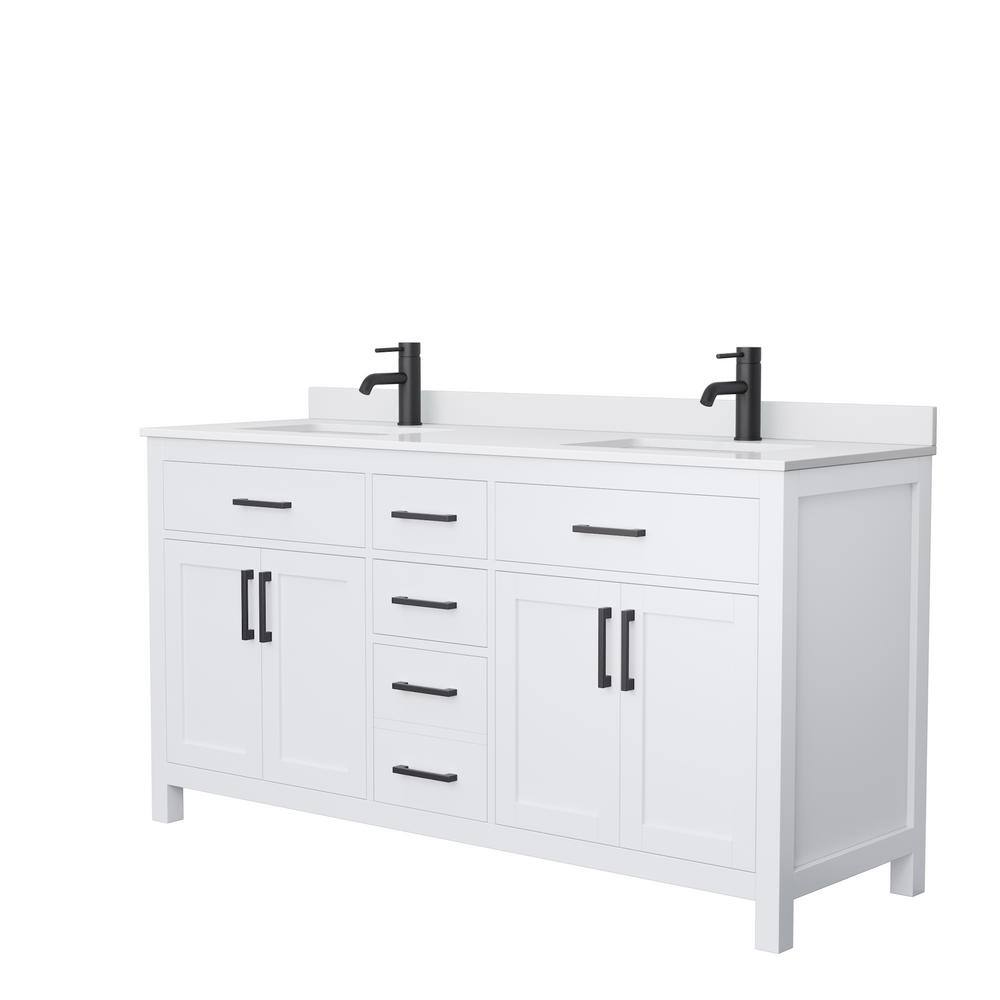 Wyndham Collection Beckett 66 in. W x 22 in. D x 35 in. H Double Sink Bath Vanity in White with White Cultured Marble Top WCG242466DWBWCUNSMXX