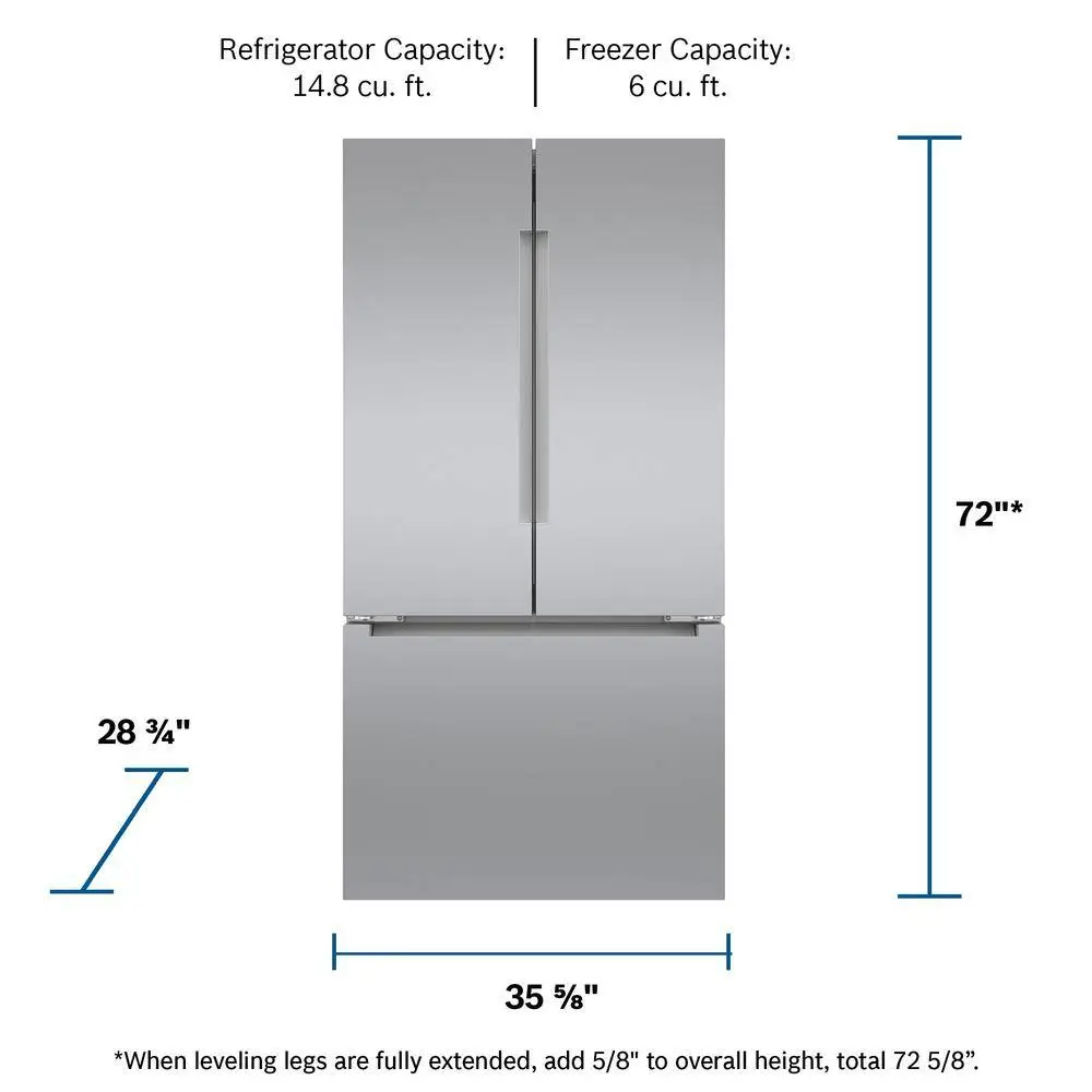 Bosch 800 Series 20.8 cu ft Smart Counter Depth French Door Refrigerator w Internal Water Dispenser  Ice in Stainless Steel B36CT81ENS