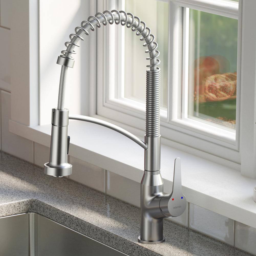 Karran Scottsdale Single Handle Pull Down Sprayer Kitchen Faucet in Stainless Steel KKF210SS