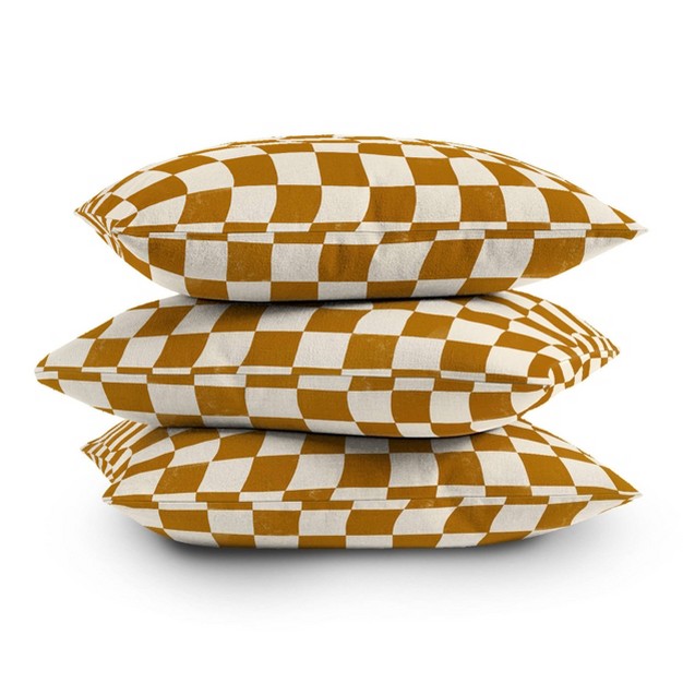 Avenie Warped Checkerboard Square Throw Pillow Gold Deny Designs