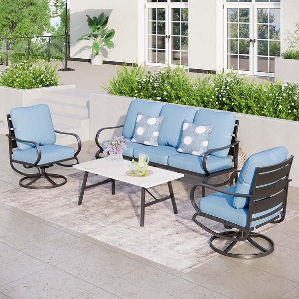 MAISON ARTS 5/7Seat Patio Conversation Set，Sofa Set with 2 x Single Sofa Chairs，1 x 3seater Sofa and Coffee Table/Ottomans