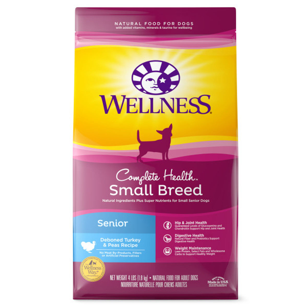 Wellness Complete Health Small Breed Senior Dog Food， 4Lb. Bag